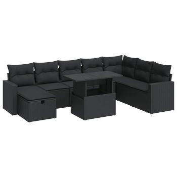 9-tlg. Garten-Sofagarnitur mit Kissen Schwarz Poly Rattan