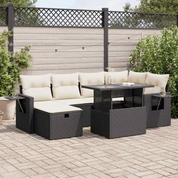 ARDEBO.de - 7-tlg. Garten-Sofagarnitur mit Kissen Schwarz Poly Rattan
