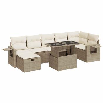 8-tlg. Garten-Sofagarnitur mit Kissen Beige Poly Rattan