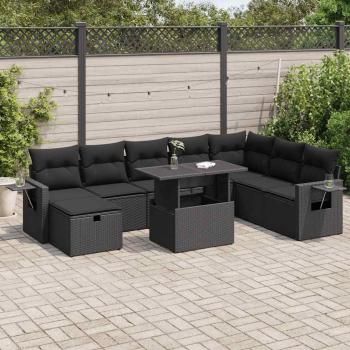 ARDEBO.de - 9-tlg. Garten-Sofagarnitur mit Kissen Schwarz Poly Rattan