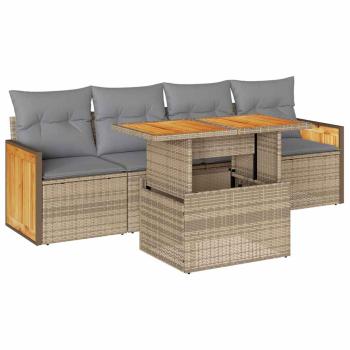 ARDEBO.de - 5-tlg. Garten-Sofagarnitur mit Kissen Beige Poly Rattan Akazie