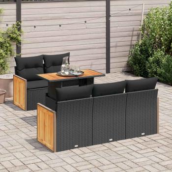 ARDEBO.de - 6-tlg. Garten-Sofagarnitur mit Kissen Schwarz Poly Rattan