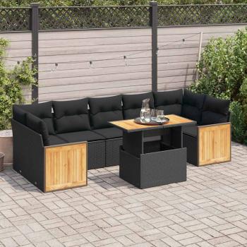 ARDEBO.de - 8-tlg. Garten-Sofagarnitur mit Kissen Schwarz Poly Rattan