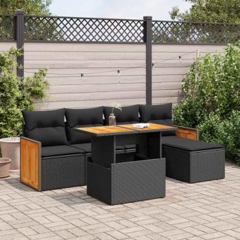 ARDEBO.de - 6-tlg. Garten-Sofagarnitur mit Kissen Schwarz Poly Rattan
