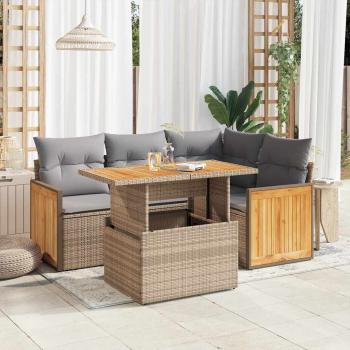 ARDEBO.de - 5-tlg. Garten-Sofagarnitur mit Kissen Beige Poly Rattan Akazie