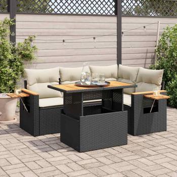ARDEBO.de - 4-tlg. Garten-Sofagarnitur mit Kissen Schwarz Poly Rattan