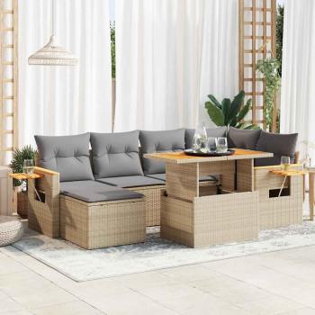 ARDEBO.de - 7-tlg. Garten-Sofagarnitur mit Kissen Beige Poly Rattan Akazie