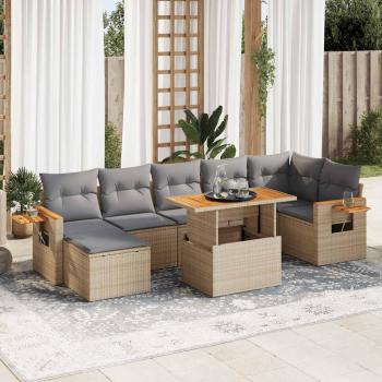 ARDEBO.de - 8-tlg. Garten-Sofagarnitur mit Kissen Beige Poly Rattan Akazie