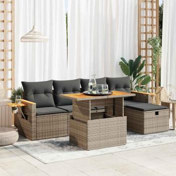 ARDEBO.de - 6-tlg. Garten-Sofagarnitur mit Kissen Grau Poly Rattan