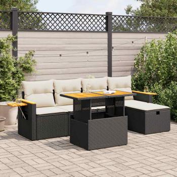 ARDEBO.de - 6-tlg. Garten-Sofagarnitur mit Kissen Schwarz Poly Rattan