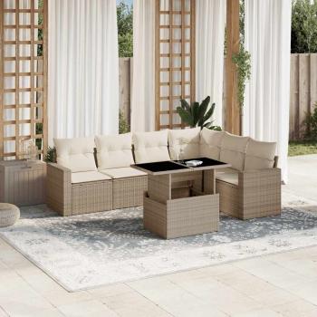 ARDEBO.de - 7-tlg. Garten-Sofagarnitur mit Kissen Beige Poly Rattan