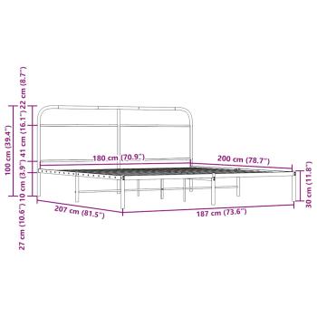 Metallbett ohne Matratze Braun Eichen-Optik 180x200 cm
