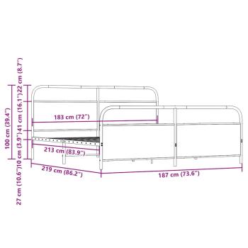 Metallbett ohne Matratze Räuchereiche 183x213 cm