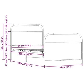 Bettgestell ohne Matratze 90x200 cm Räuchereiche Holzwerkstoff