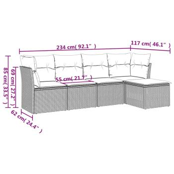 5-tlg. Garten-Sofagarnitur mit Kissen Hellgrau Poly Rattan