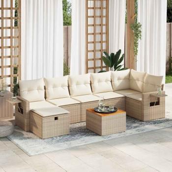 ARDEBO.de - 8-tlg. Garten-Sofagarnitur mit Kissen Beige Poly Rattan