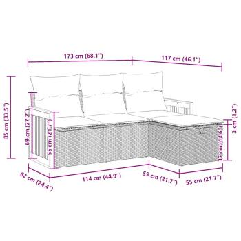 4-tlg. Garten-Sofagarnitur mit Kissen Beige Poly Rattan