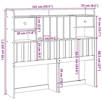 Kopfteil mit Stauraum 135 cm Massivholz Kiefer