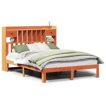 Massivholzbett mit Regal ohne Matratze Wachsbraun 140x200 cm