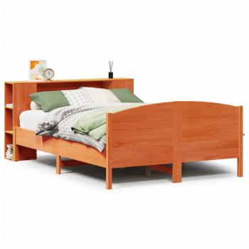 Massivholzbett mit Regal ohne Matratze Wachsbraun 135x190 cm
