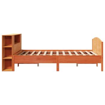 Massivholzbett mit Regal ohne Matratze Wachsbraun 135x190 cm
