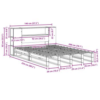 Massivholzbett mit Regal ohne Matratze Weiß 140x200 cm