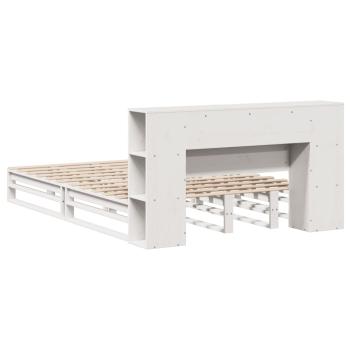 Massivholzbett mit Regal ohne Matratze Weiß 140x190 cm