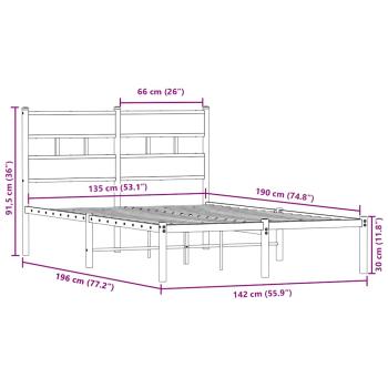 ARDEBO.de - Metallbett ohne Matratze Sonoma-Eiche 135x190 cm