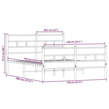Metallbett ohne Matratze Sonoma-Eiche 140x190 cm