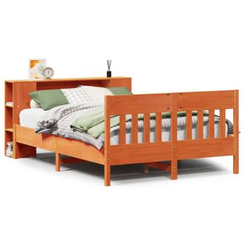 ARDEBO.de - Massivholzbett mit Regal ohne Matratze Wachsbraun 140x200 cm