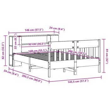 Massivholzbett mit Regal ohne Matratze Wachsbraun 140x200 cm
