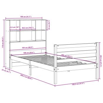 Massivholzbett mit Regal ohne Matratze Wachsbraun 100x200 cm