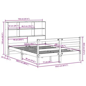 Massivholzbett mit Regal ohne Matratze 150x200 cm Kiefernholz