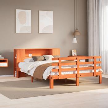 ARDEBO.de - Massivholzbett mit Regal ohne Matratze Wachsbraun 140x190 cm