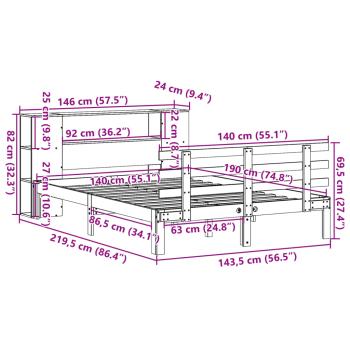 Massivholzbett mit Regal ohne Matratze Wachsbraun 140x190 cm