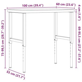 Werkbank 100x60x(73-99,5) cm Massivholz Buche Rechteckig