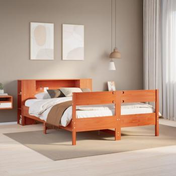 ARDEBO.de - Massivholzbett mit Regal ohne Matratze Wachsbraun 140x190 cm