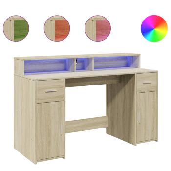 LED-Schreibtisch Sonoma-Eiche 140x55x91 cm Holzwerkstoff