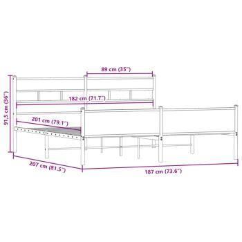 Metallbett ohne Matratze Räuchereiche 180x200 cm