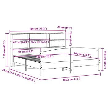 Massivholzbett mit Regal ohne Matratze Wachsbraun 180x200 cm