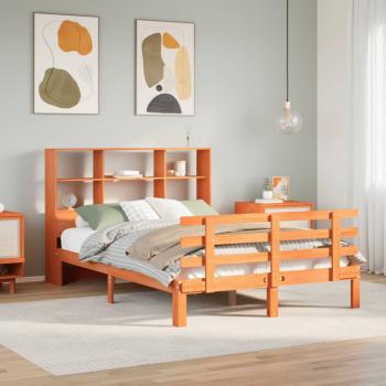ARDEBO.de - Massivholzbett mit Regal ohne Matratze Wachsbraun 150x200 cm