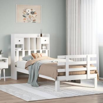 ARDEBO.de - Massivholzbett mit Regal ohne Matratze Weiß 75x190 cm Kiefer