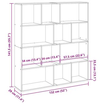 Bücherregal Grau Sonoma 132x29x141,5 cm Holzwerkstoff