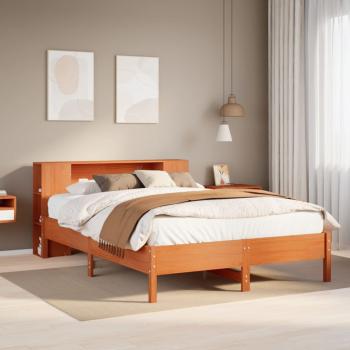 ARDEBO.de - Massivholzbett mit Regal ohne Matratze Wachsbraun 150x200 cm