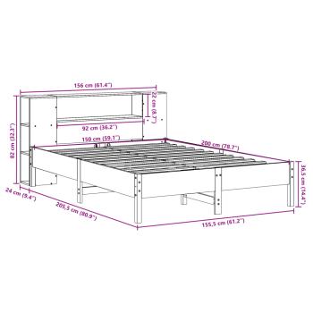 Massivholzbett mit Regal ohne Matratze Wachsbraun 150x200 cm