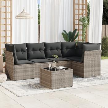 ARDEBO.de - 6-tlg. Garten-Sofagarnitur mit Kissen Hellgrau Poly Rattan