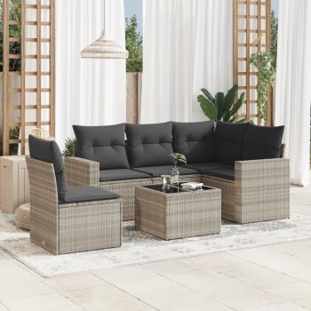 ARDEBO.de - 6-tlg. Garten-Sofagarnitur mit Kissen Hellgrau Poly Rattan