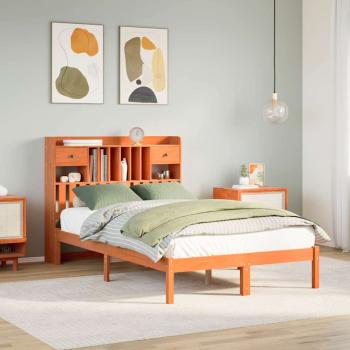 ARDEBO.de - Massivholzbett mit Regal ohne Matratze Wachsbraun 135x190 cm