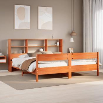 ARDEBO.de - Massivholzbett mit Regal ohne Matratze Wachsbraun 200x200 cm