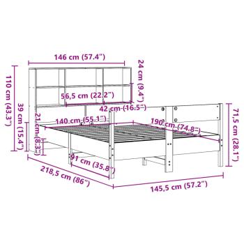 Massivholzbett mit Regal ohne Matratze Wachsbraun 140x190 cm